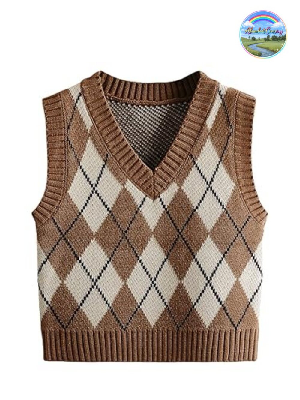 Sleeveless V Neck Knit Crop Top Sweater Vest Geo Plaid